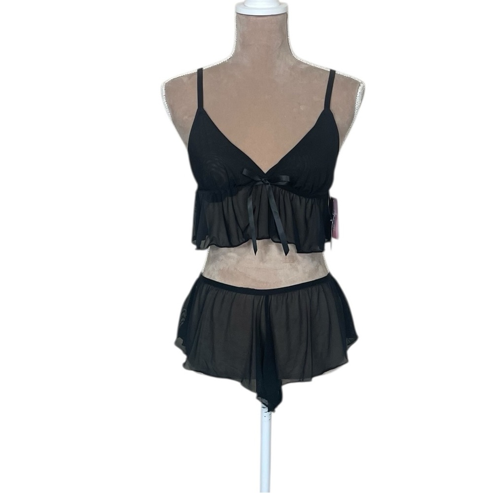 NWT Bed of Roses Sheer Black Ruffle Bralette & Shorts Lingerie Set Medium